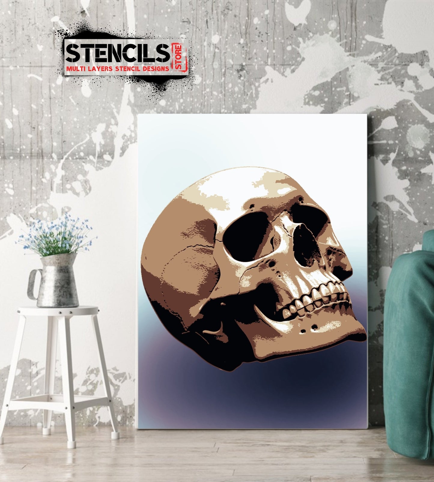 SKULL multi 5 layers stencil design PRE-CUT - ARTENDIST