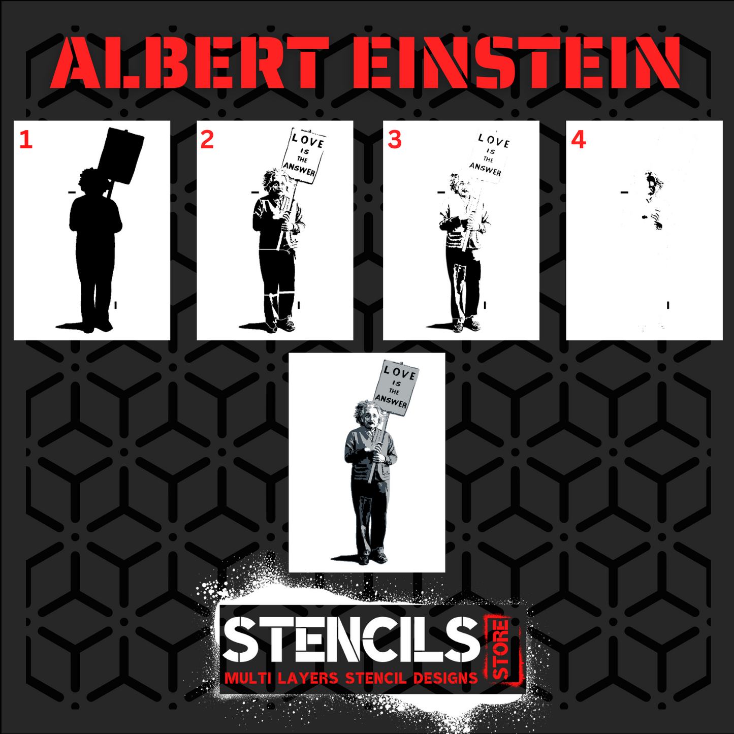 ALBERT EINSTEIN multi 4 layers stencil design PRE-CUT - ARTENDIST