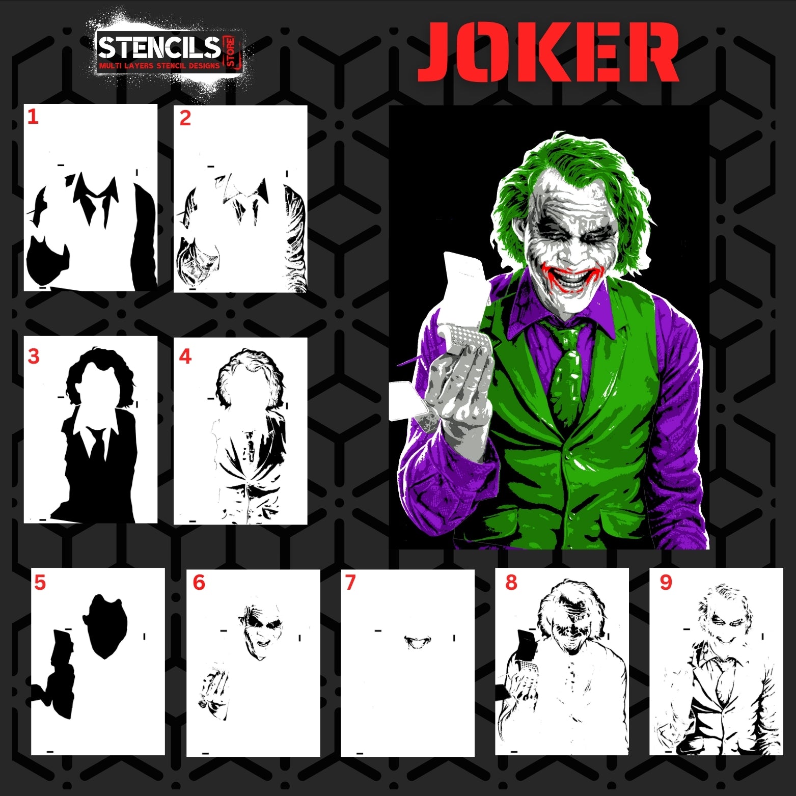 JOKER PHYSICAL joker multi 9-layer stencil design-digital & pre-cut physical version!