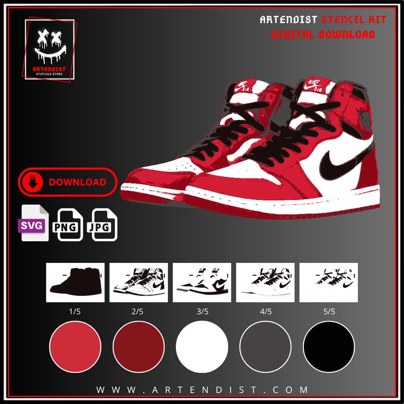 SNEAKERS multi 5 layers DIGITAL DOWNLOAD stencil design - ARTENDIST