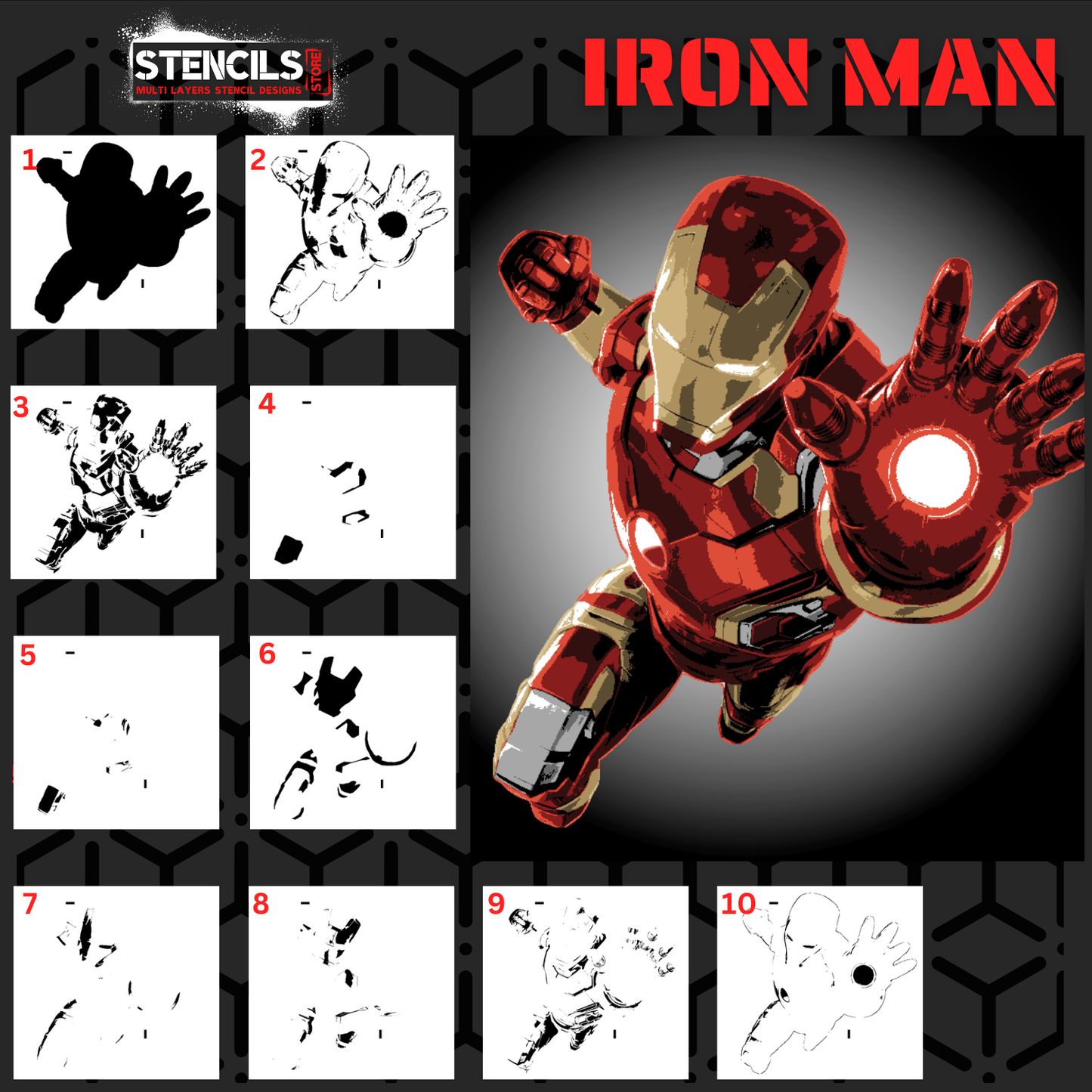 IRON MAN multi 10 layers stencil design - ARTENDIST