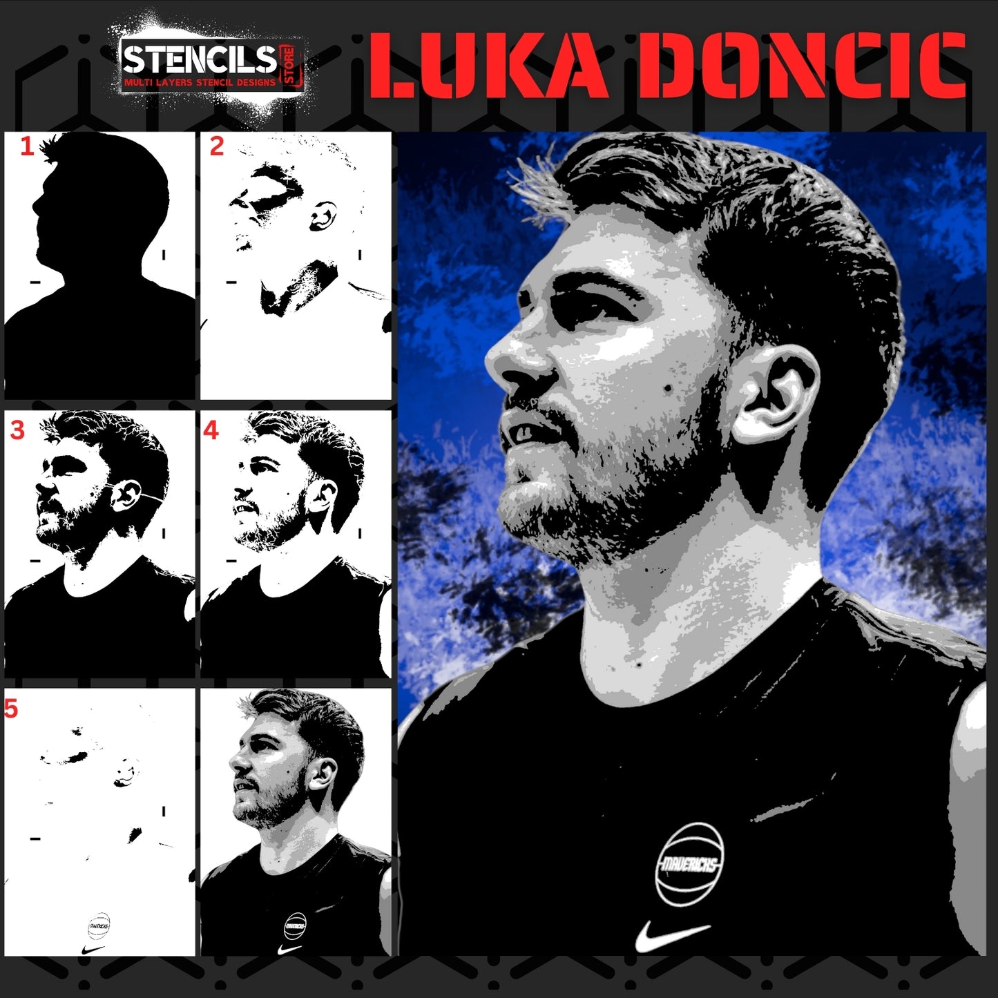 LUKA DONCIC multi 5 layers stencil design PRE-CUT - ARTENDIST