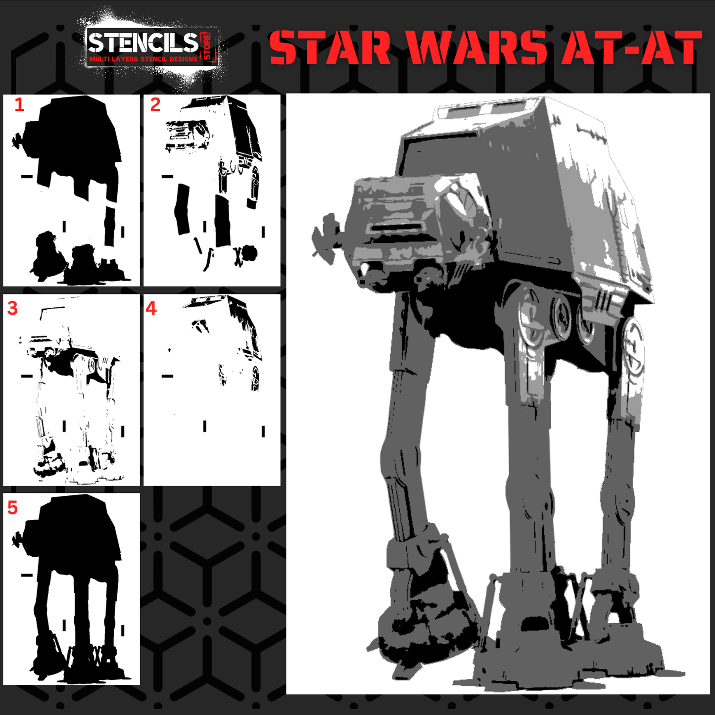 STAR WARS AT-AT multi 4-layers stencil design - ARTENDIST