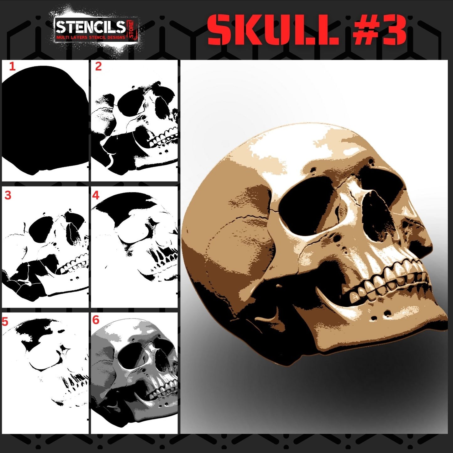 SKULL multi 5 layers stencil design PRE-CUT - ARTENDIST