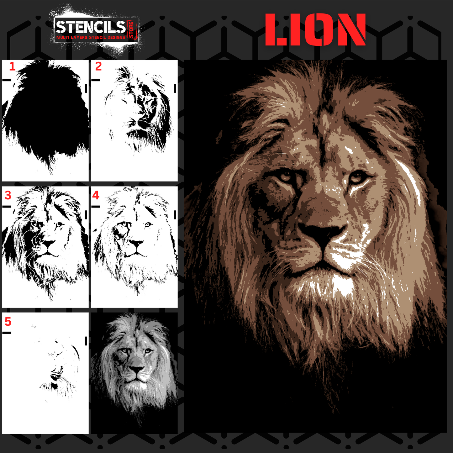 LION animal multi 5 layers stencil design PRE-CUT - ARTENDIST