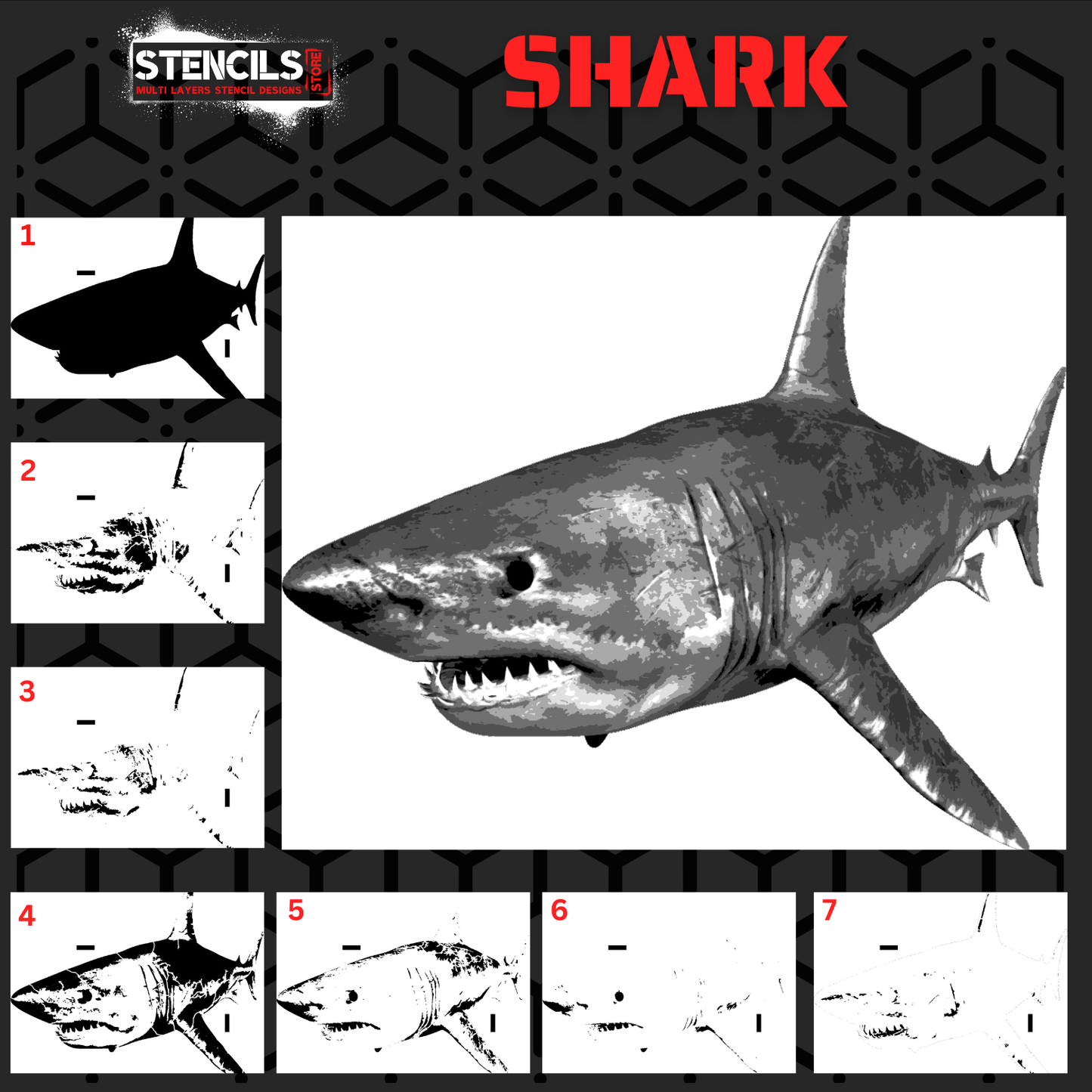 SHARK multi 7-layers stencil design - ARTENDIST