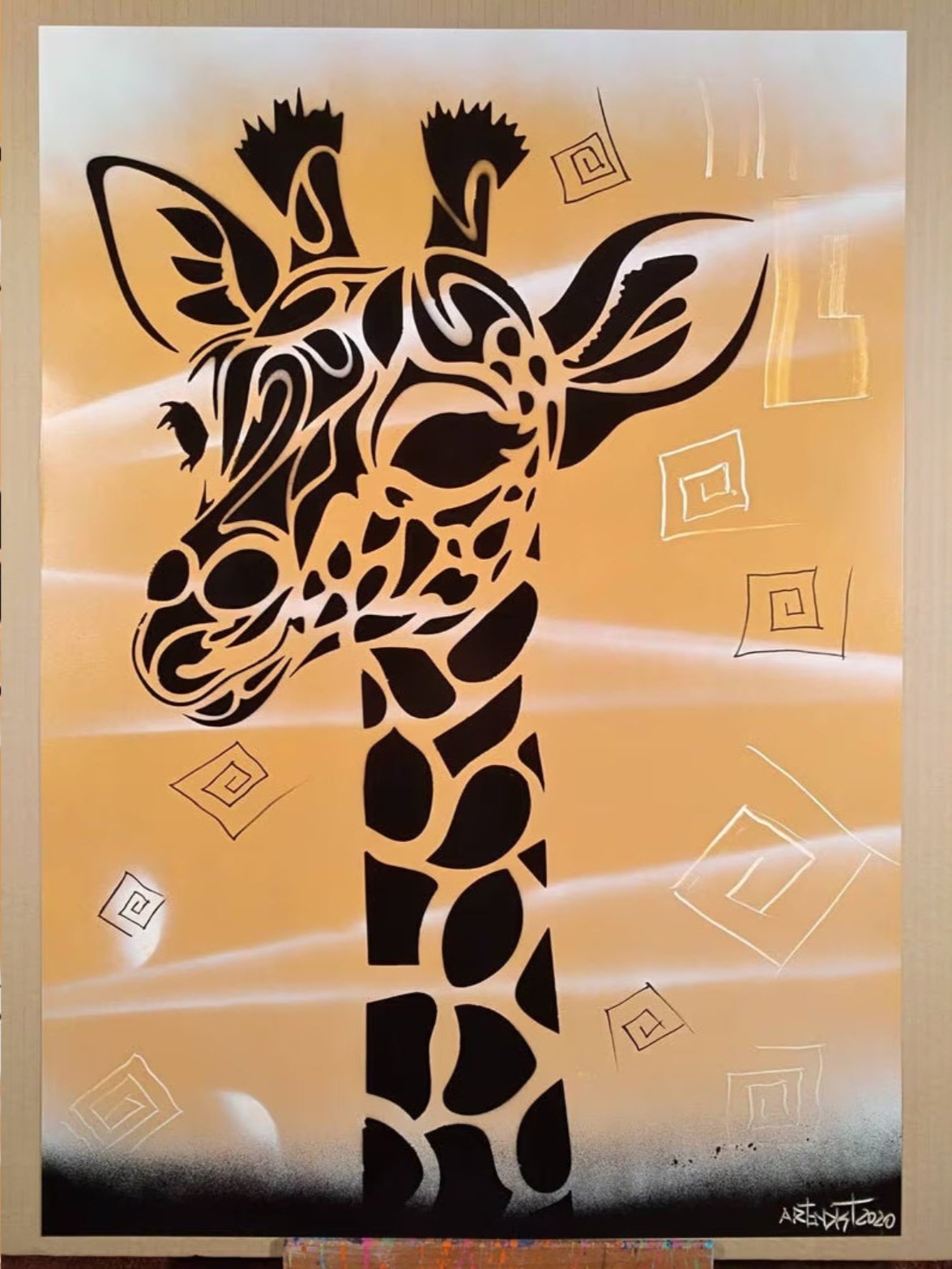 Unique Giraffe Spray Paint Art 50x70cm - ARTENDIST