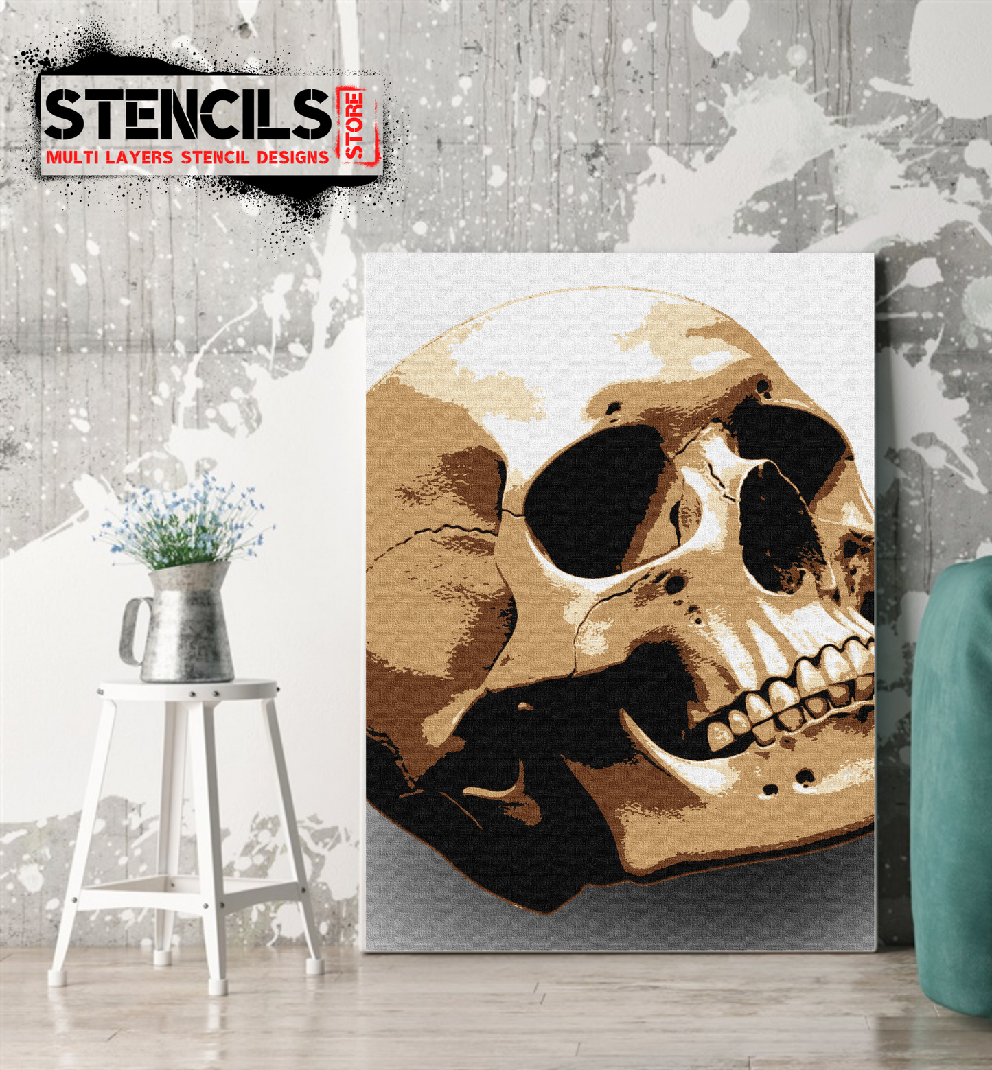 SKULL multi 5 layers stencil design PRE-CUT - ARTENDIST