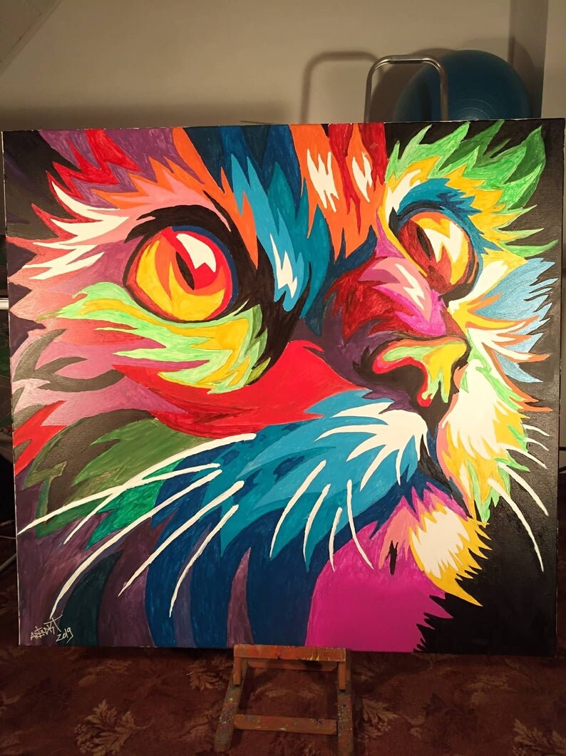 Colorful Cat's Soul Spray Paint Art 120x120cm - ARTENDIST