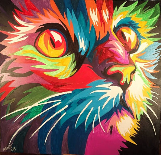 Colorful Cat's Soul Spray Paint Art 120x120cm - ARTENDIST