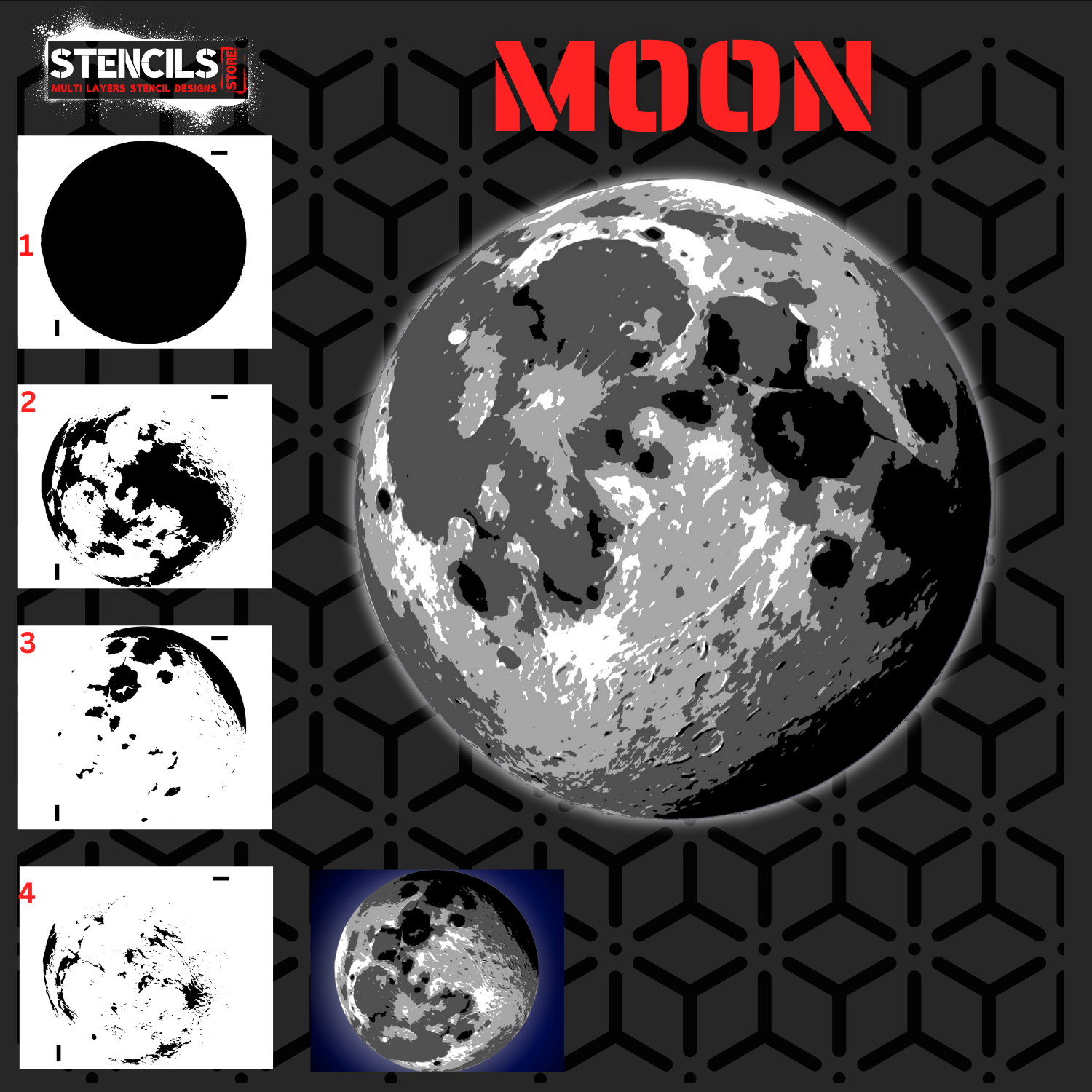 MOON multi 4-layers DIGITAL DOWNLOAD stencil design - ARTENDIST