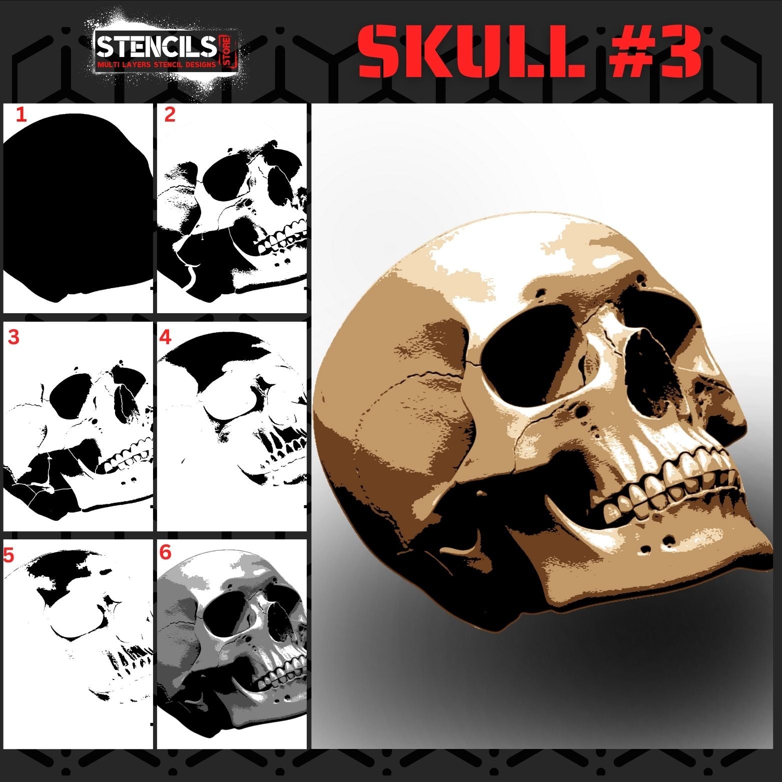 SKULL multi 5 layers stencil design PRE-CUT - ARTENDIST