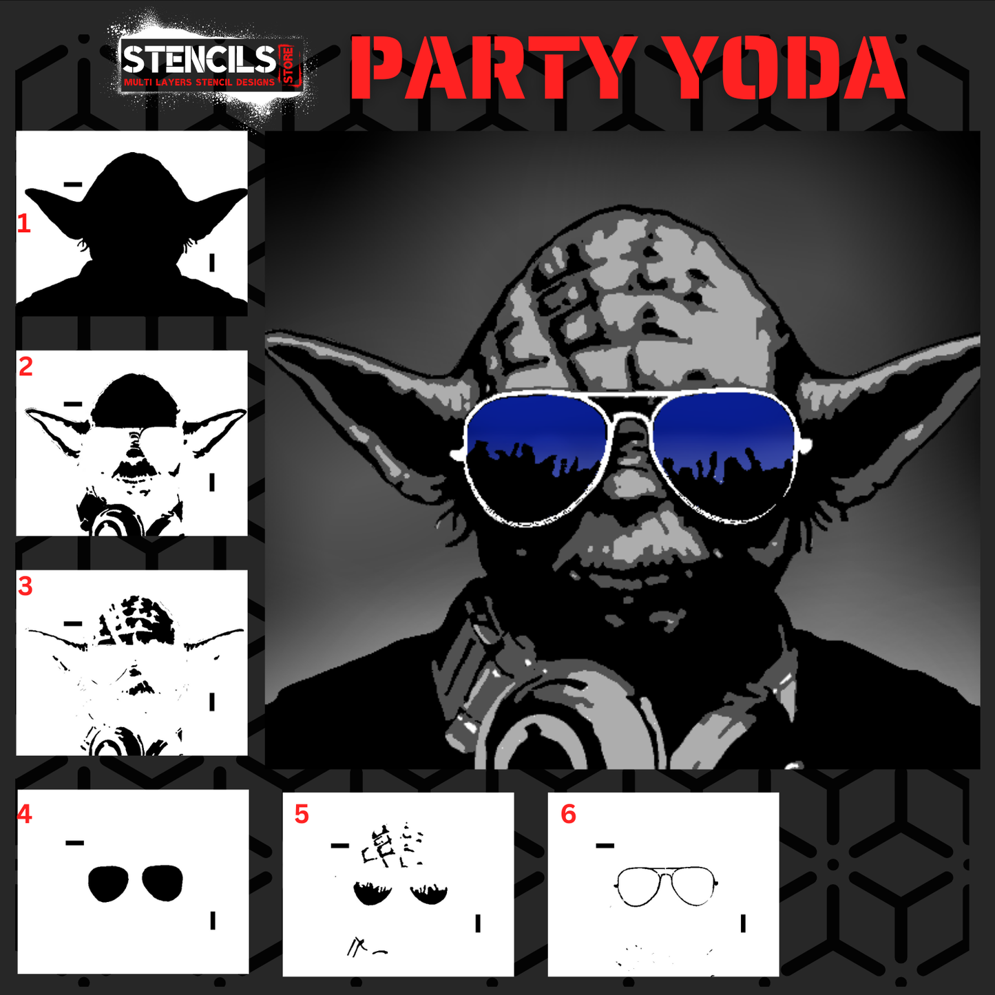 PARTY YODA multi 6-layers stencil design