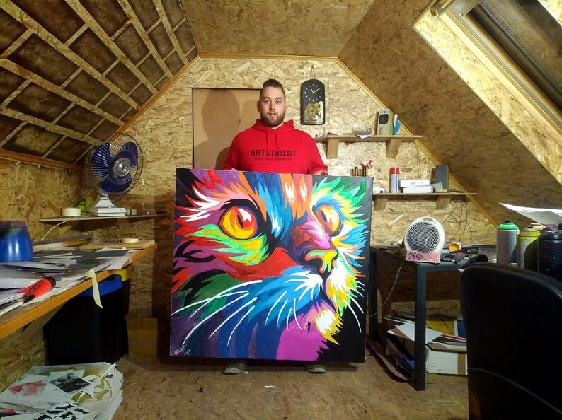 Colorful Cat's Soul Spray Paint Art 120x120cm