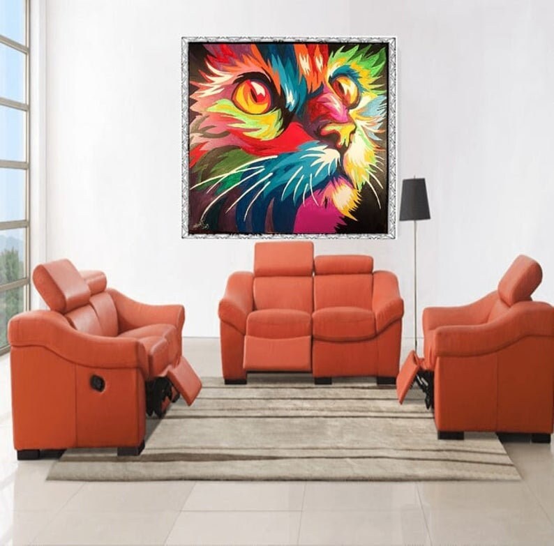 Colorful Cat's Soul Spray Paint Art 120x120cm